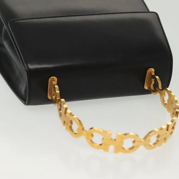 Salvatore Ferragamo Gancini Hand Bag Leather Black Gold Auth 140675 - Picture 6 of 14